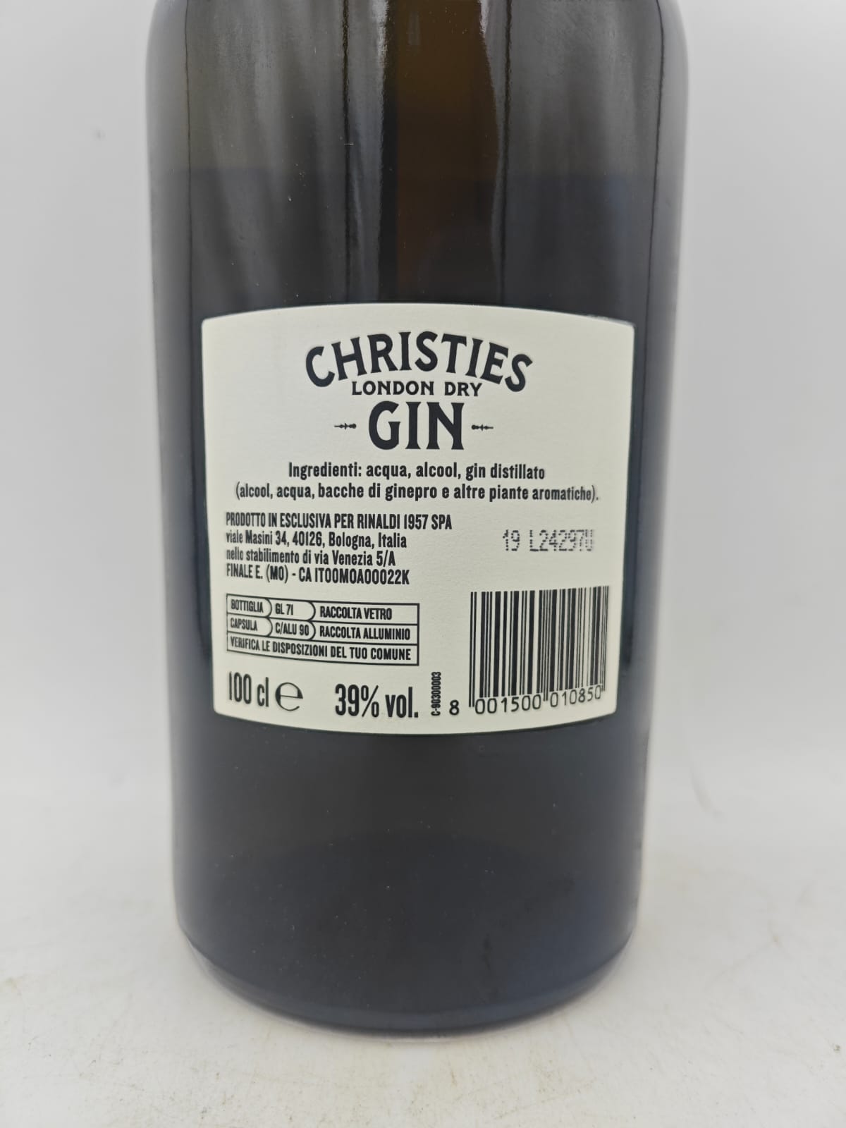 Gin London Dry Exclusive Copper Pot Still Christies 39%vol 1 Litro