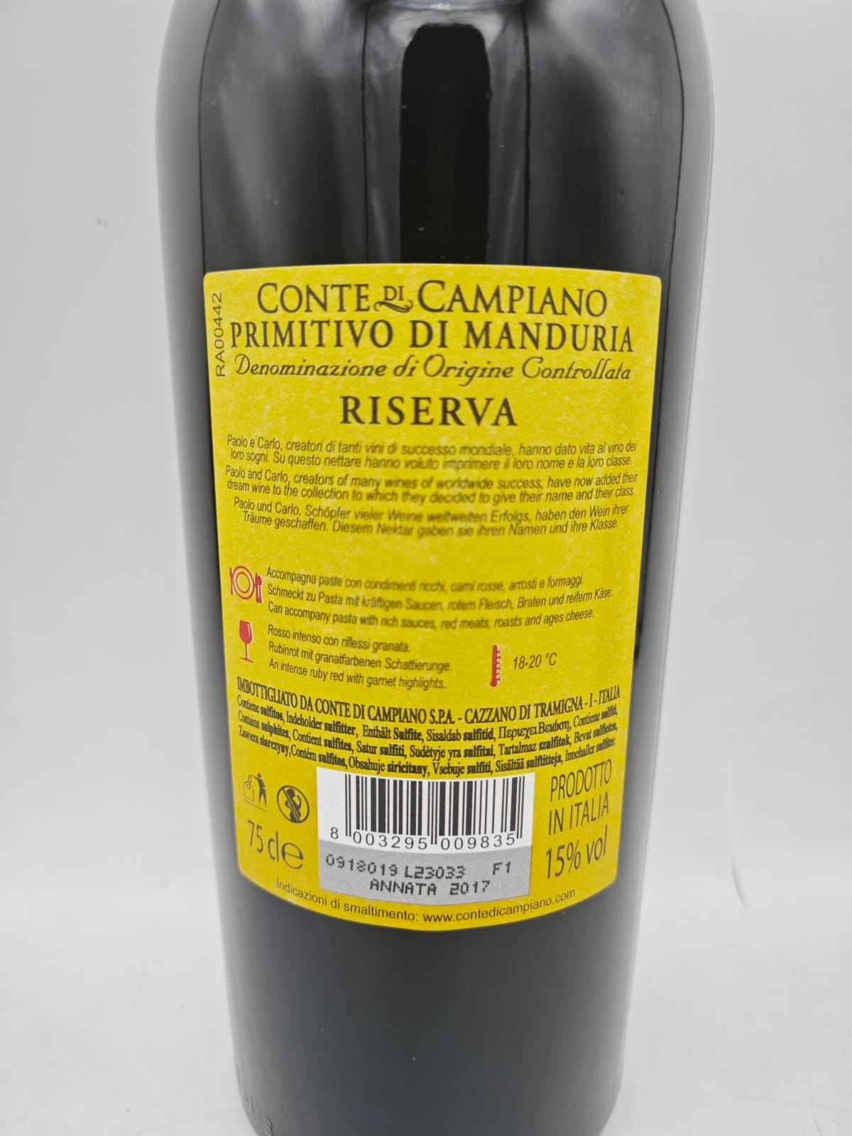 Primitivo di Manduria Doc Riserva 75 cl. - Conte di Campiano