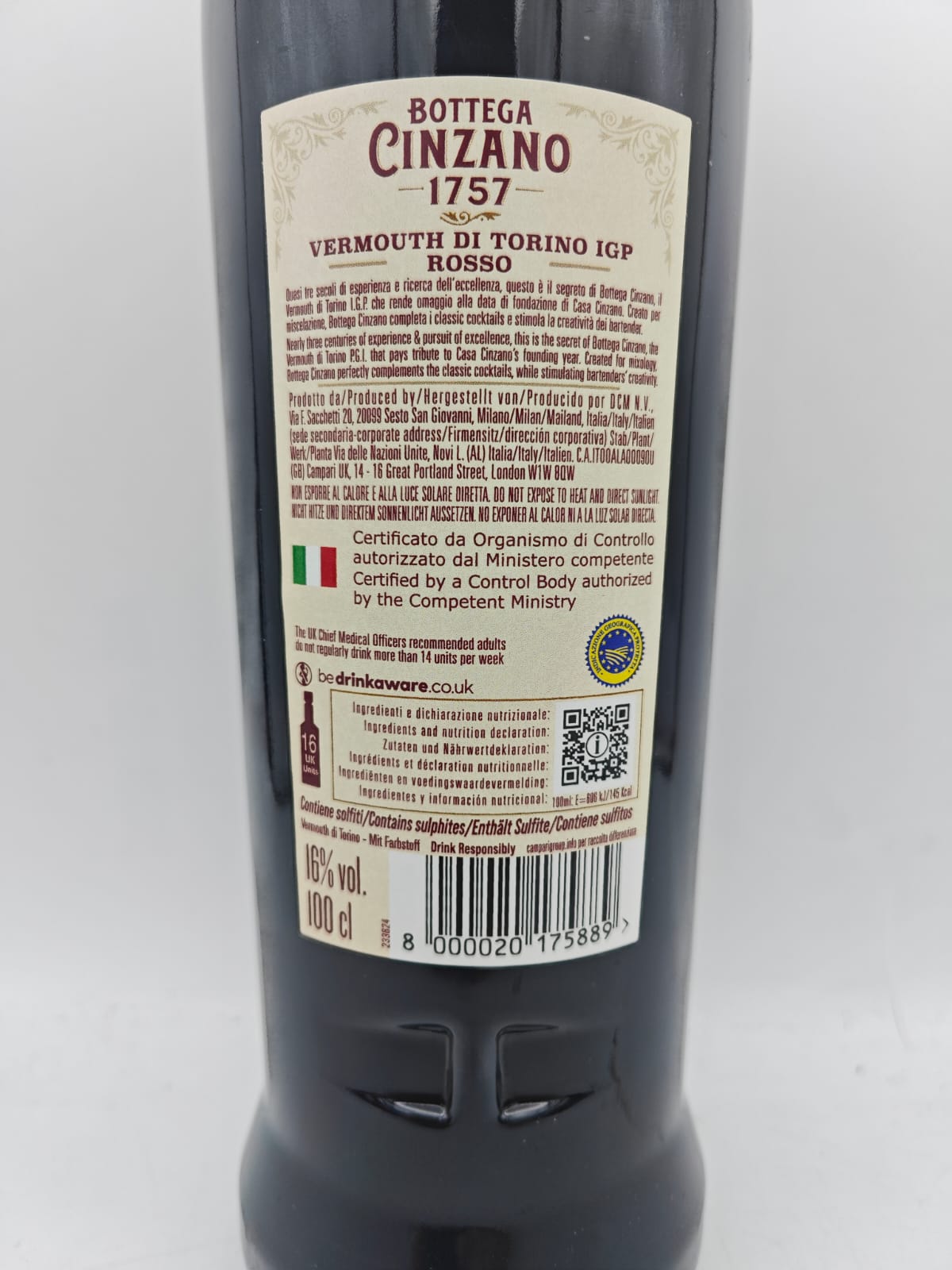 Vermouth Bottega Cinzano Di Torino 1757 Rosso lt 1