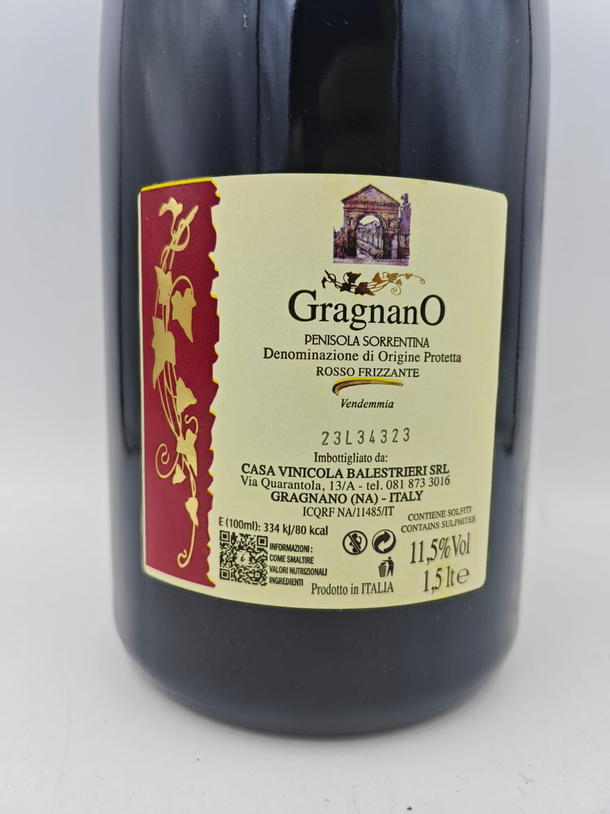 Gragnano Balestrieri penisola Sorrentina DOP. Rosso Frizzante