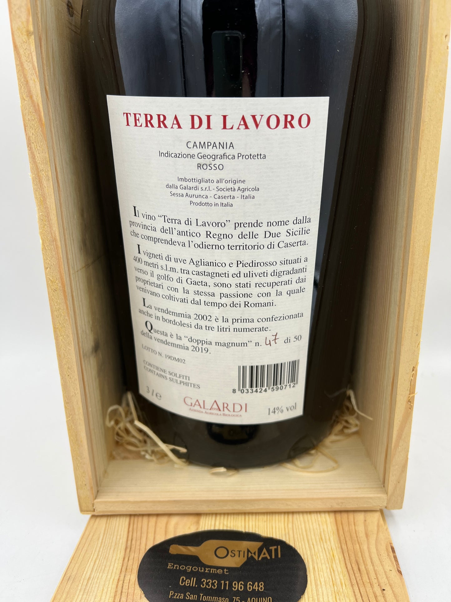 Galardi Roccamonfina Terra di Lavoro 2019 Doppia Magnum 3L Cassa in legno