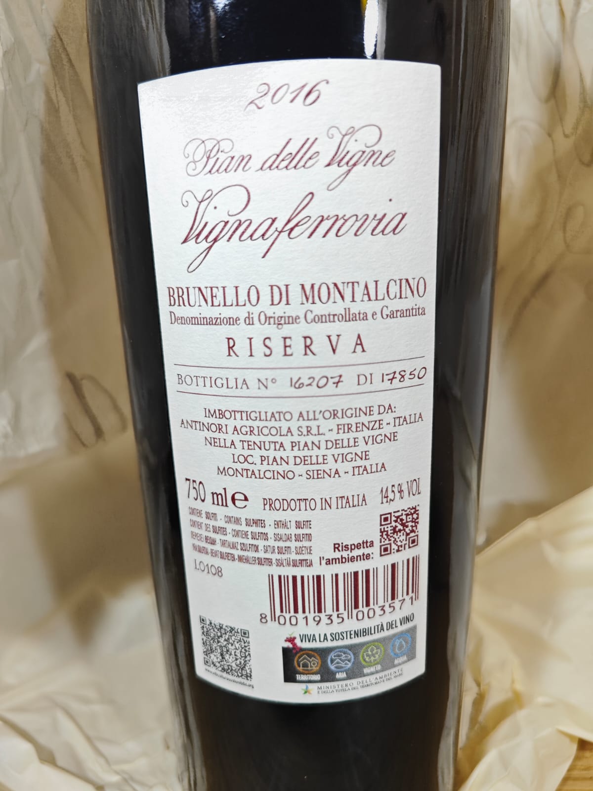 Brunello di Montalcino Riserva DOCG "Vignaferrovia" 2016 Pian delle Vigne, Antinori 1 Bott. (Per cassa contattare)