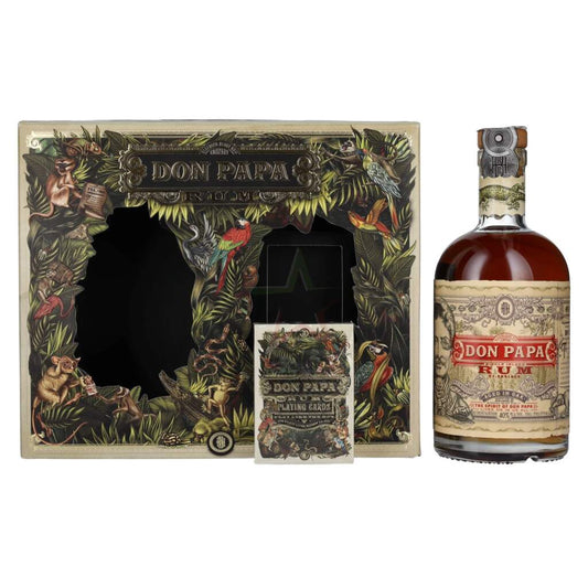 Don Papa 7 Years Old Single Island Rum 40% Vol. 0,7l in confezione regalo con carte da gioco