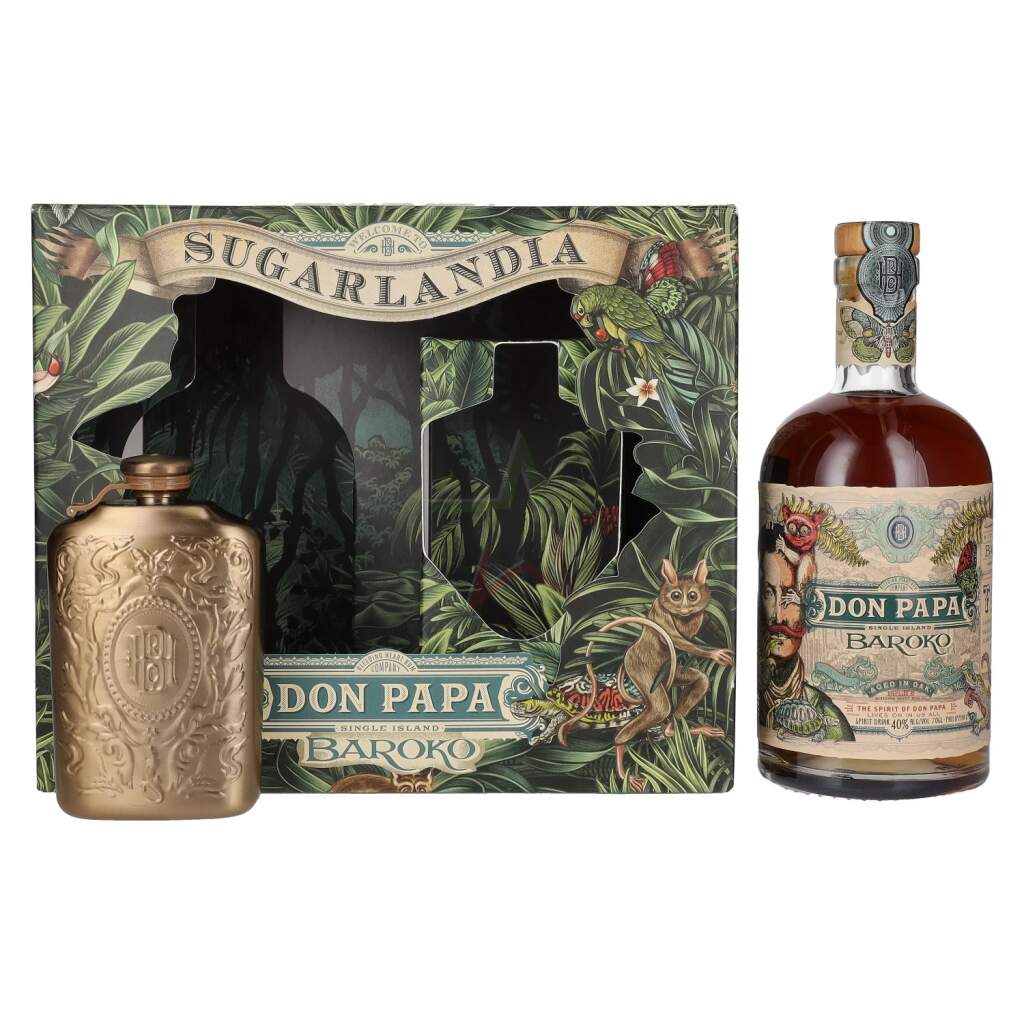 Don Papa BAROKO 40% Vol. 0,7l in confezione regalo con Hip Flask