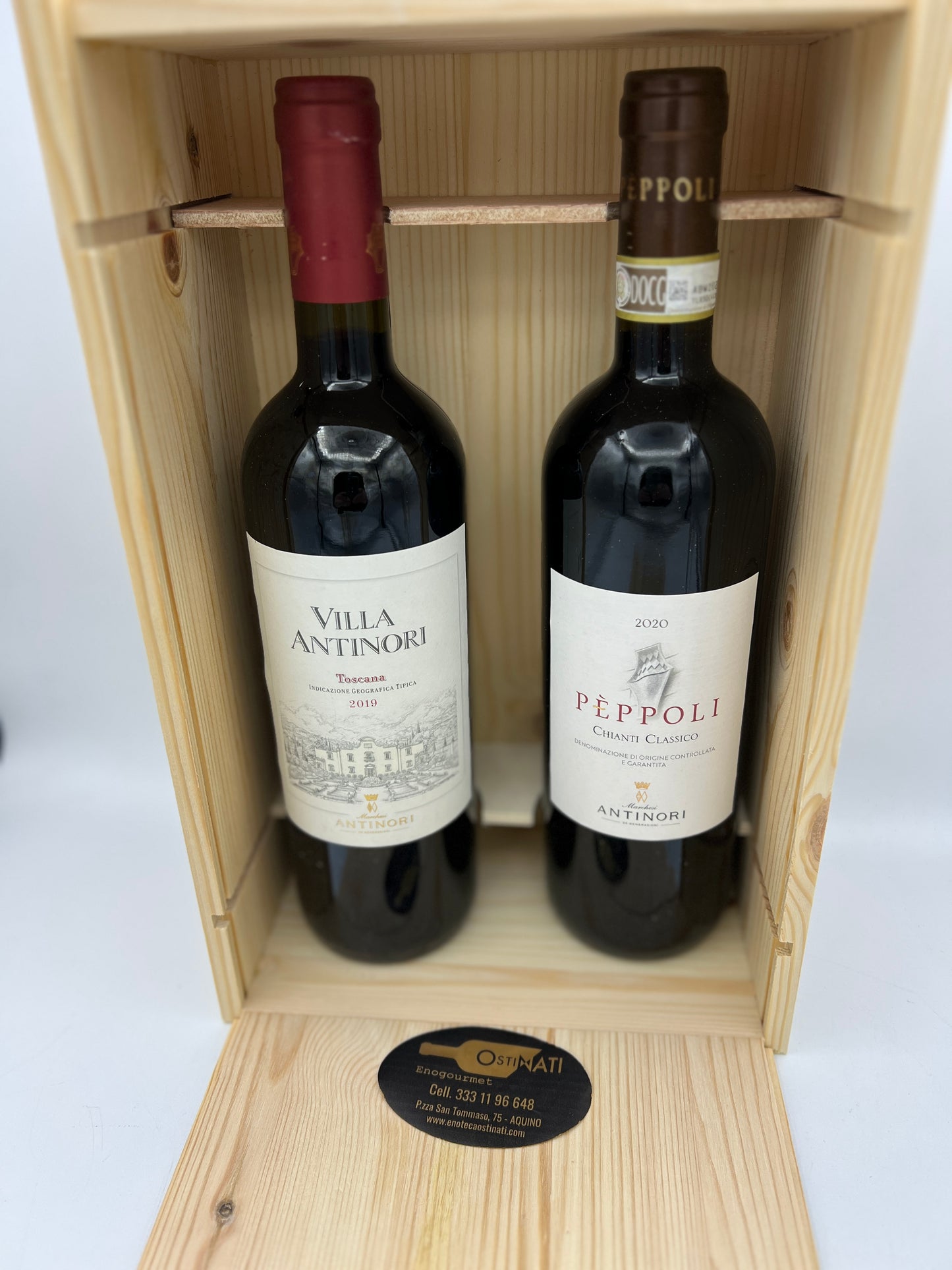 Cassetta in Legno da 2 bottiglie: Pèppoli, Chianti Classico DOCG 2019 Villa Antinori, Toscana IGT 2020 - Antinori