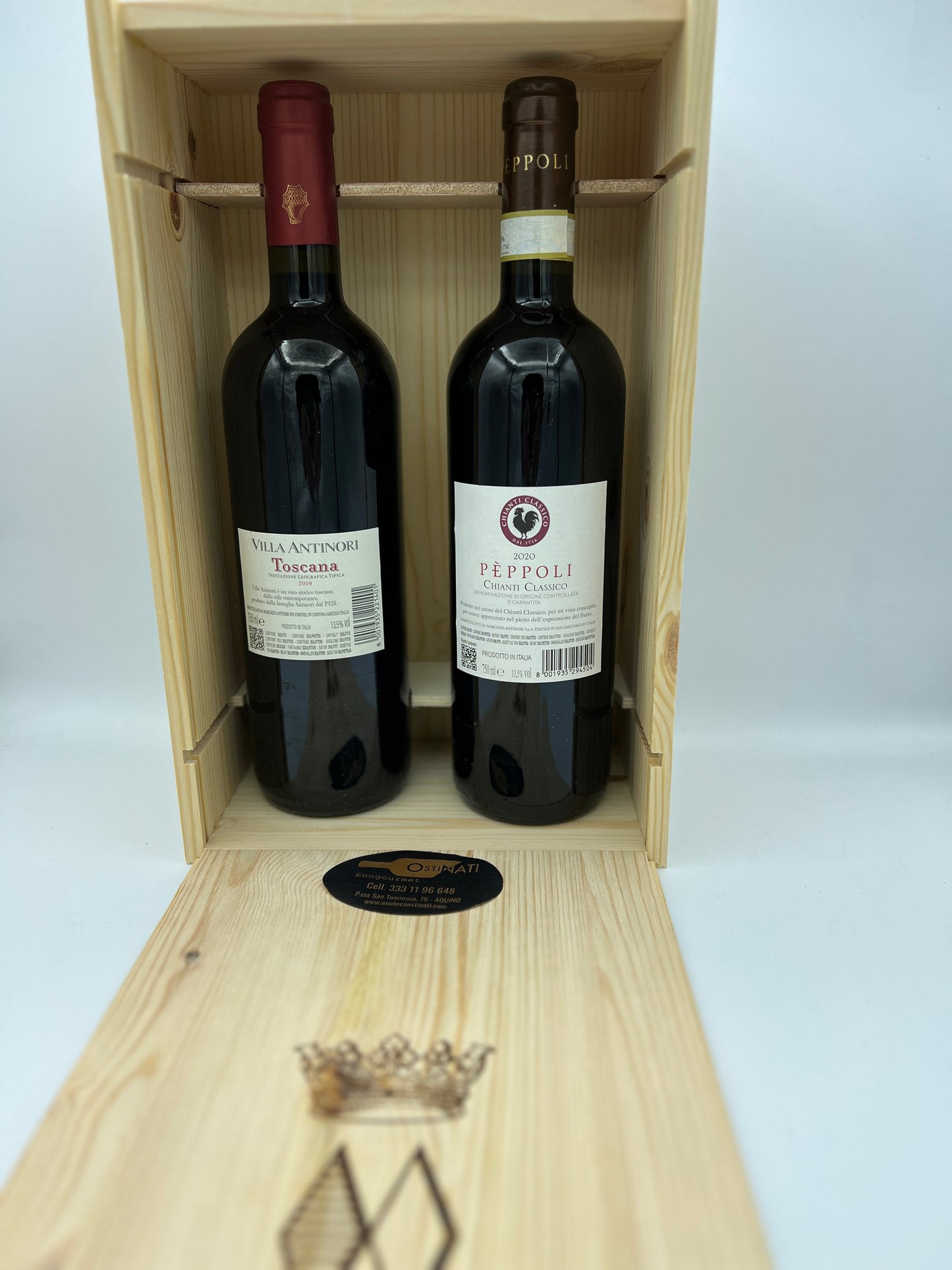 Cassetta in Legno da 2 bottiglie: Pèppoli, Chianti Classico DOCG 2019 Villa Antinori, Toscana IGT 2020 - Antinori