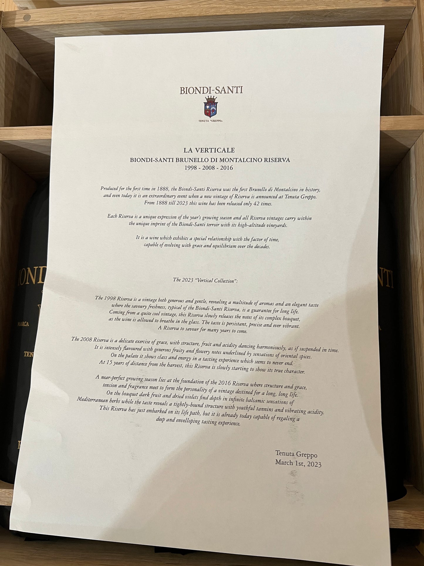 BIONDI SANTI La Verticale Brunello di Montalcino DOCG Riserva 2016-2008-1998 Biondi Santi 3 bottiglie in cassetta legno